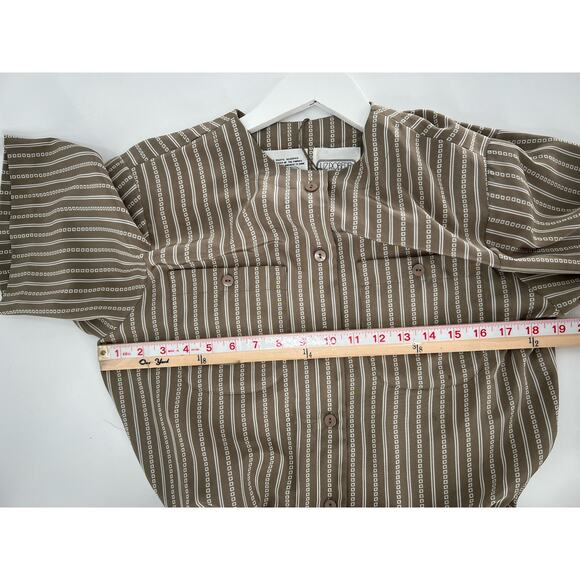 Vintage Liz Roberts Shirt Dress Womens Small Beige White Striped Ruffle Casual - Picture 14 of 16